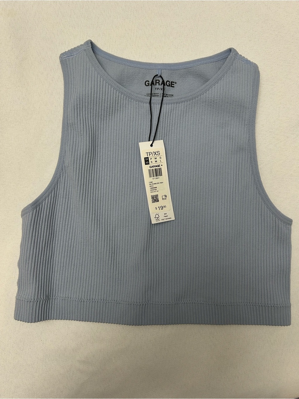 Garage Ribbed Cropped Tank Top - Light Blue size XS